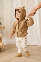 Cardigan en coton douillet marron fauve avec capuche, oreilles et poches avant