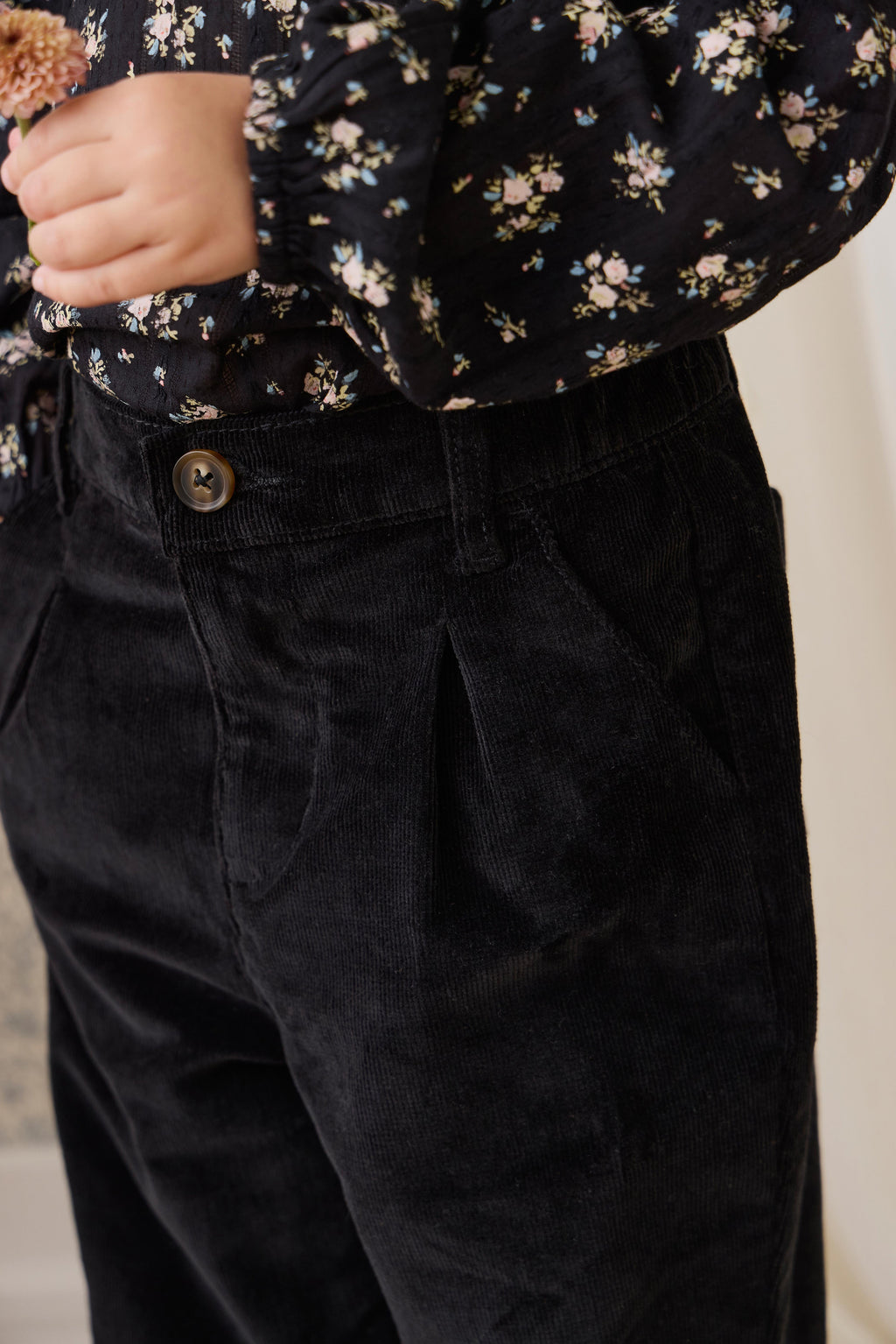 Pantalon Classique en Coton Sésame Noir avec Taille Élastiquée et Jambes Droites