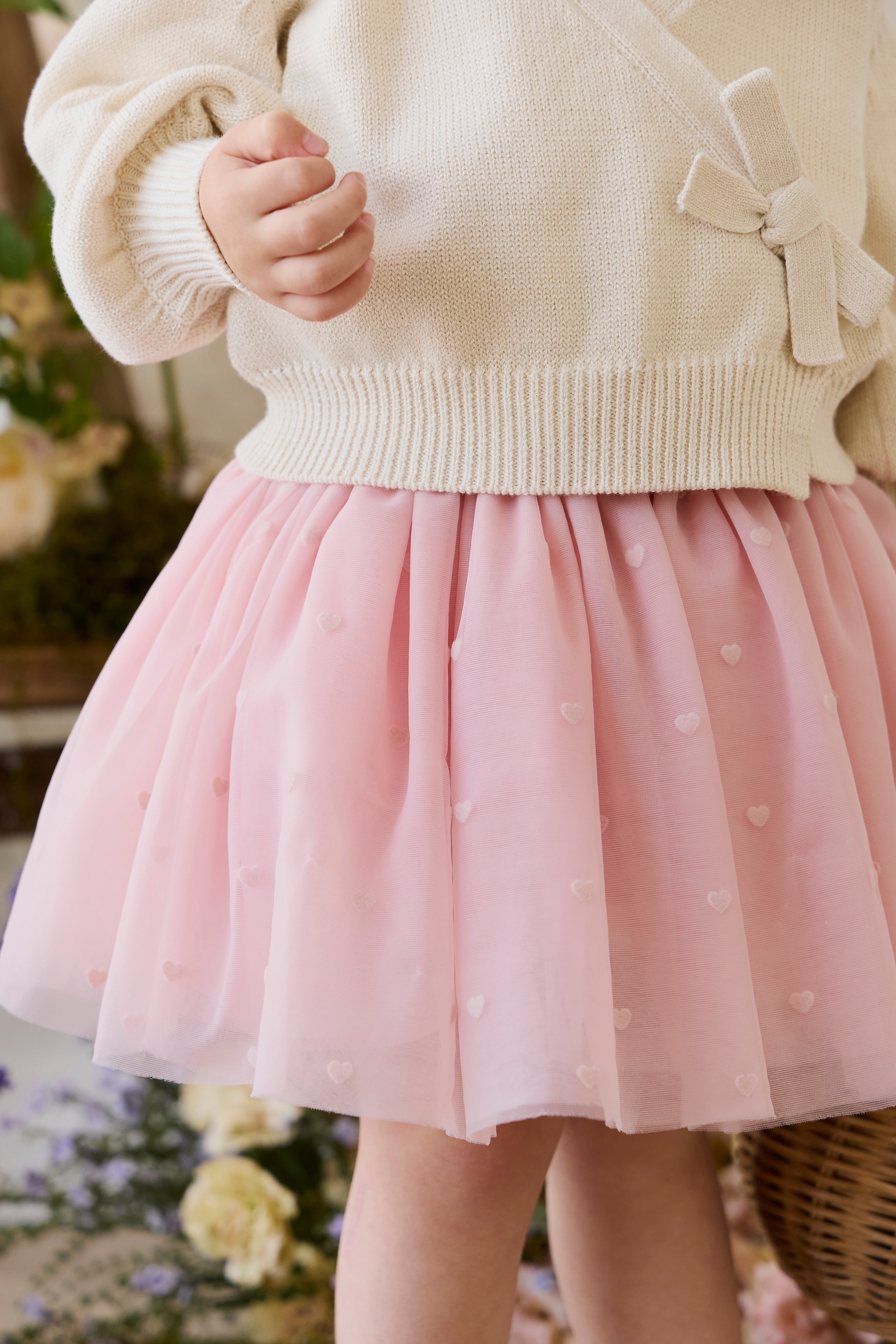 Jupe romantique rose œillet en polyamide avec motifs cœurs et taille élastique