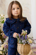 Veste en jean vintage à imprimé cerises avec col à volants et poches plaquées