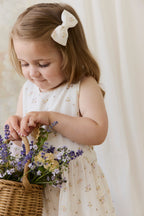 Nœud pour cheveux en coton biologique à fleurs crème romantique