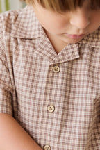 Chemise classique en coton biologique Cocoa Check à manches courtes et boutons en bois