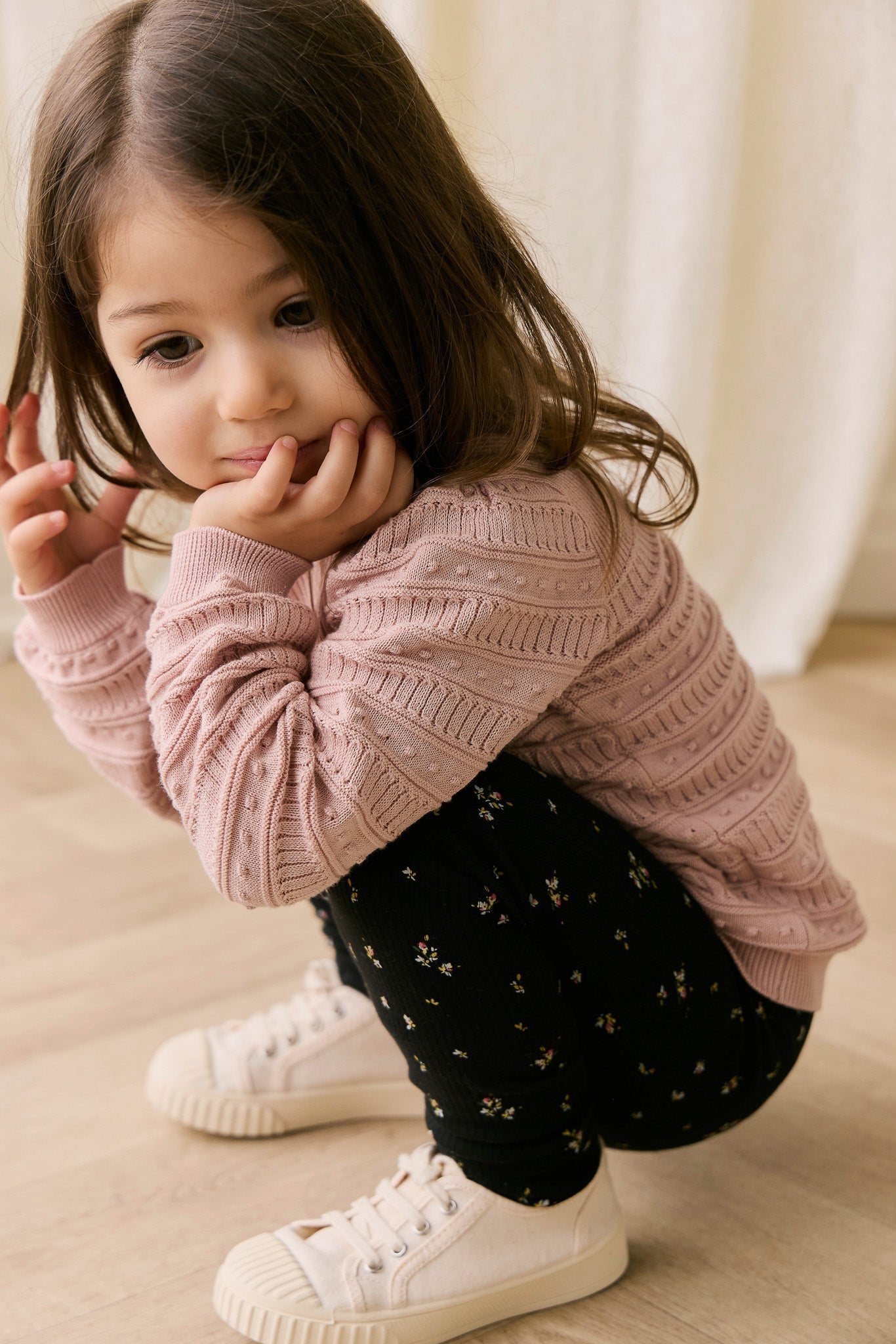 Legging classique en coton et modal ébène avec texture côtelée et imprimé floral