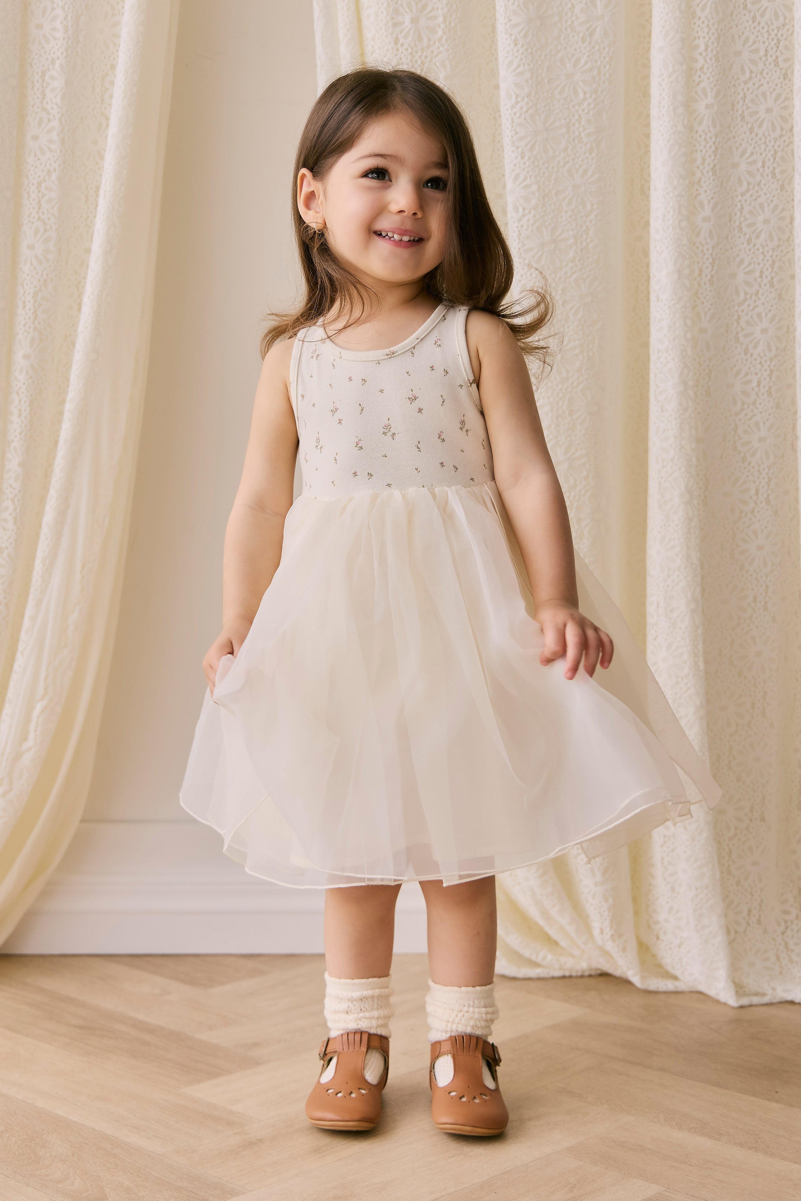 Robe Romantique Vintage en Coton et Tulle de Polyester à Jupe Volumineuse