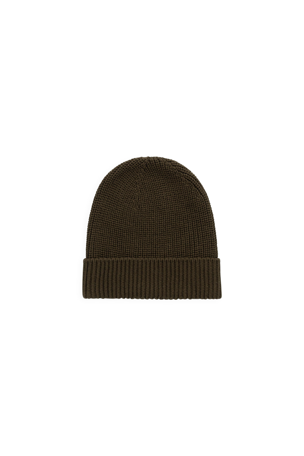 Bonnet côtelé en coton vert olive foncé classique avec bord replié