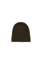 Bonnet côtelé en coton vert olive foncé classique avec bord replié