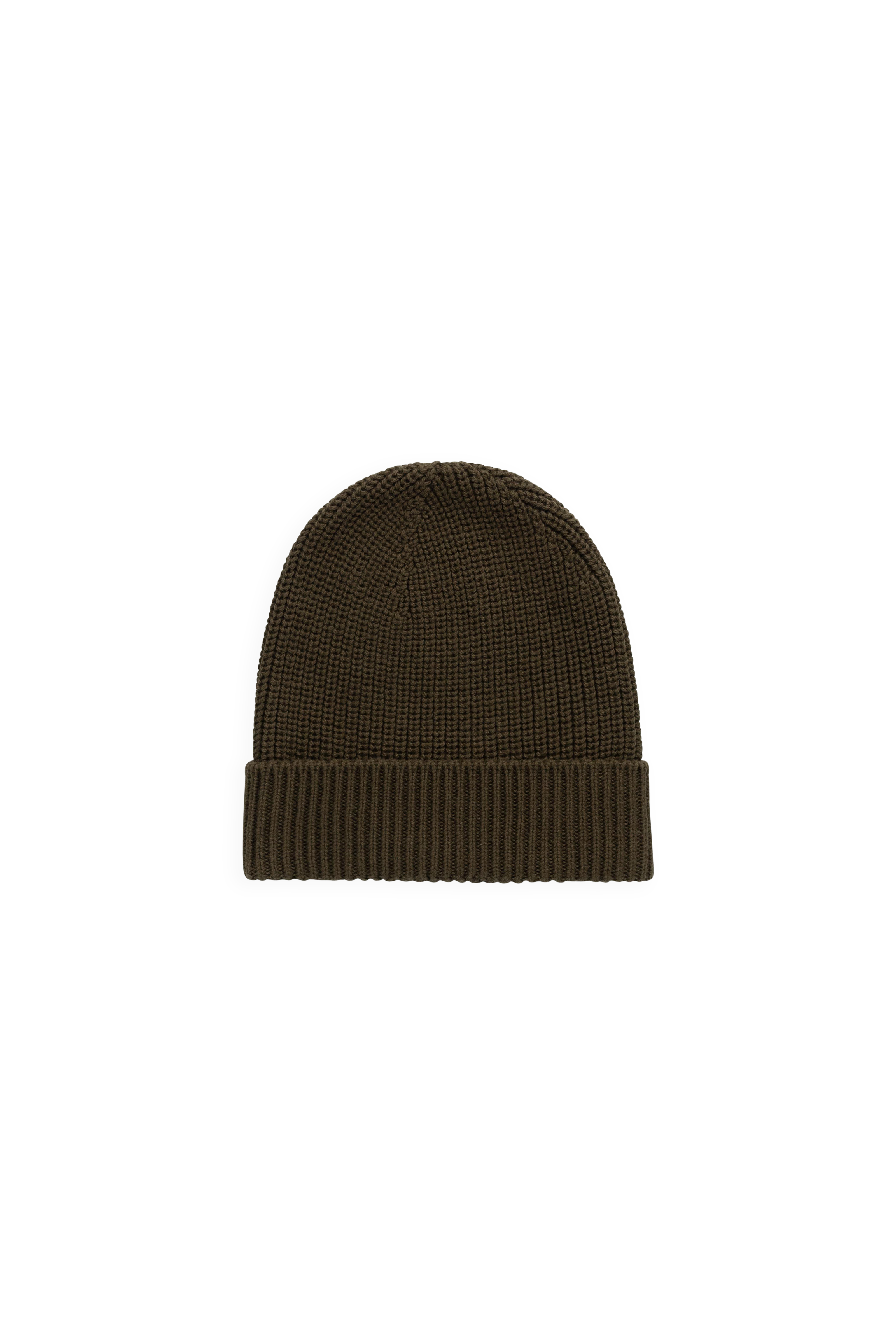 Bonnet côtelé en coton vert olive foncé classique avec bord replié