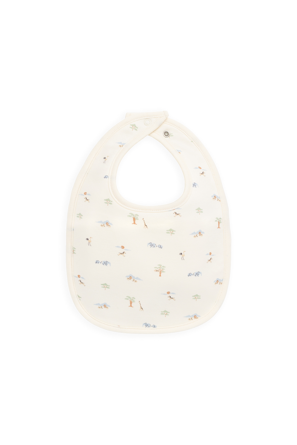 Playful Animal Print Organic Cotton Bib with Towel Backing & Dome Buttons