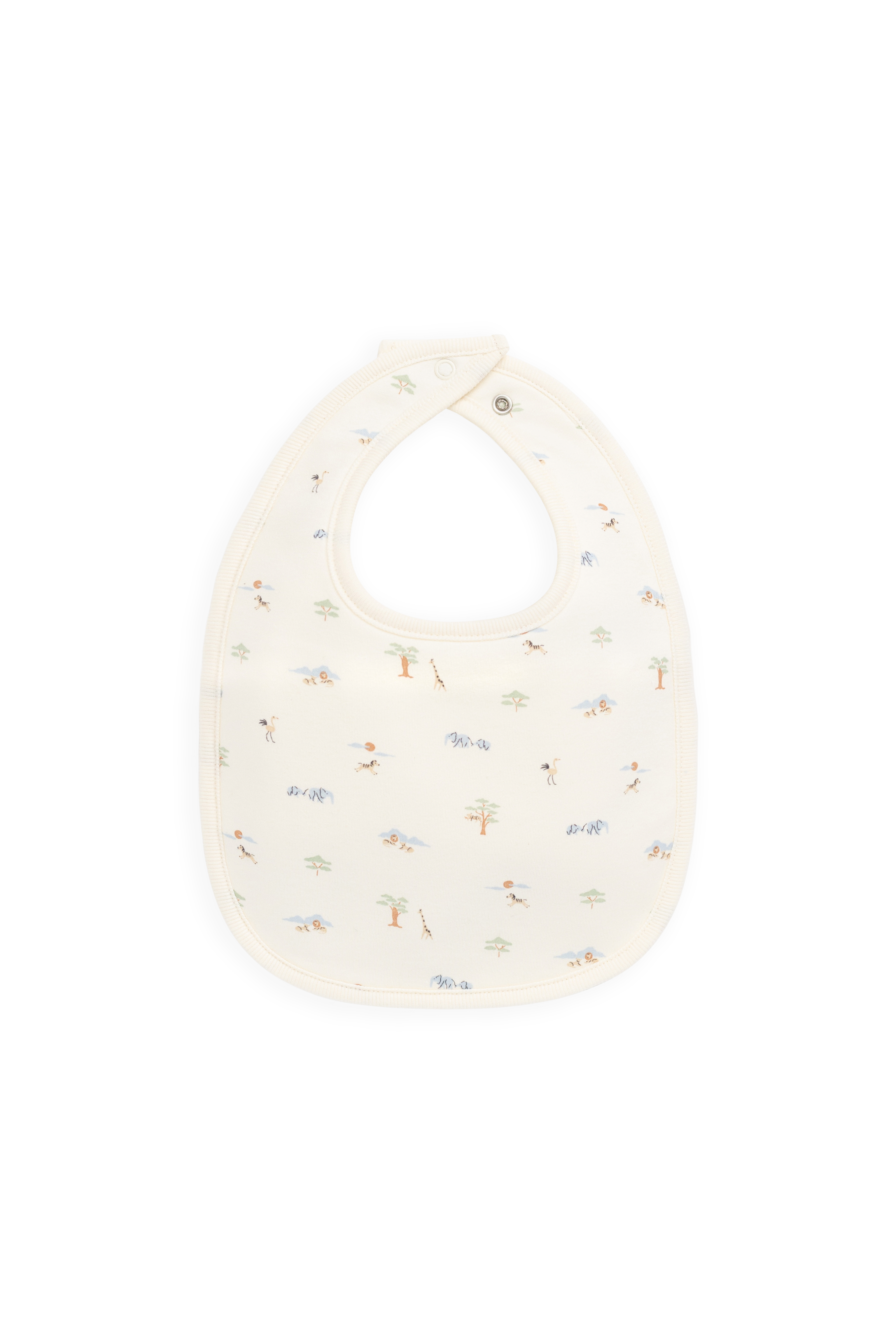 Playful Animal Print Organic Cotton Bib with Towel Backing & Dome Buttons
