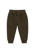 Pantalon de jogging classique en coton biologique vert olive foncé avec poignets et poches avant côtelés
