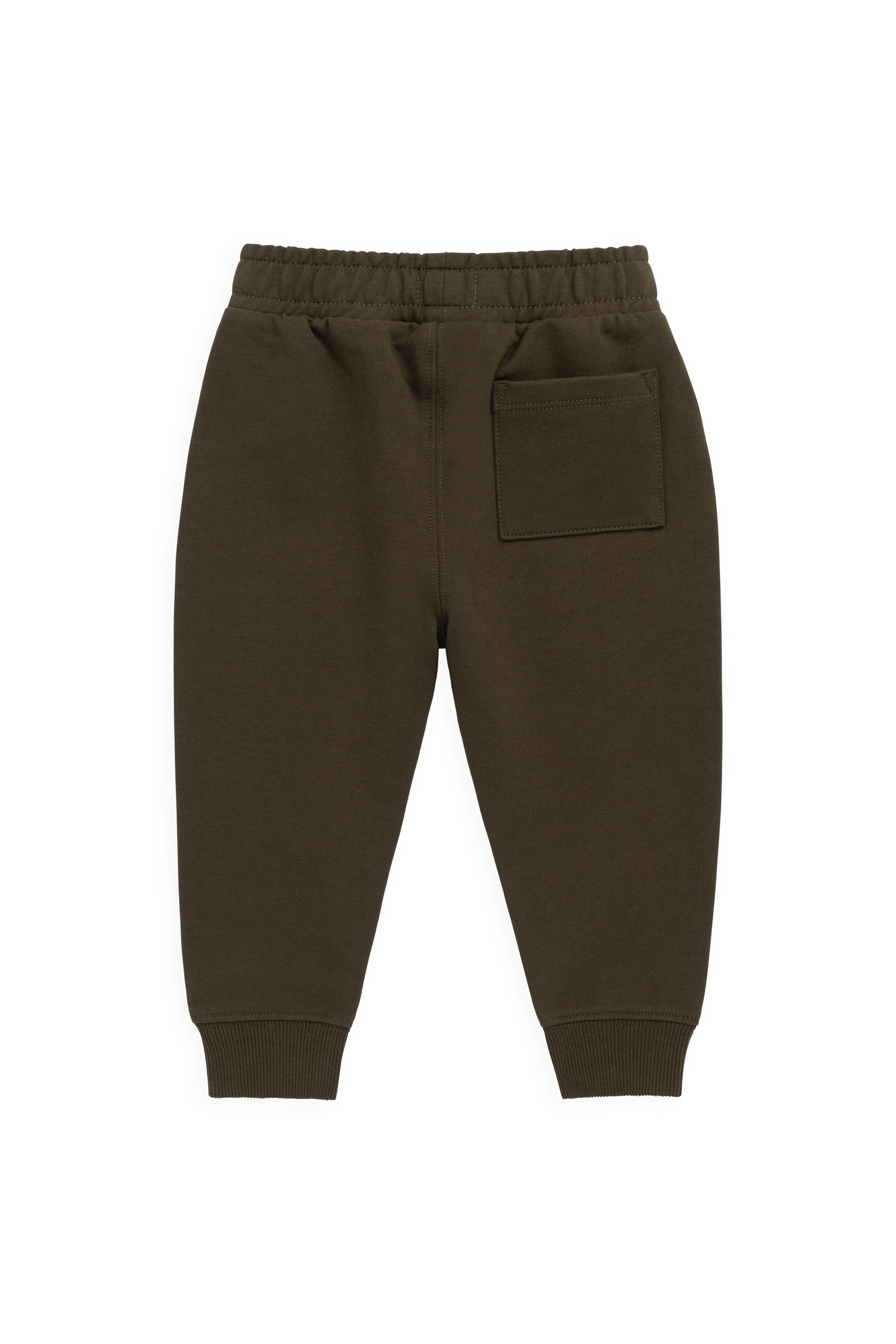 Pantalon de jogging classique en coton biologique vert olive foncé avec poignets et poches avant côtelés