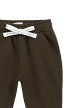 Pantalon de jogging classique en coton biologique vert olive foncé avec poignets et poches avant côtelés