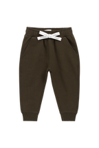 Pantalon de jogging classique en coton biologique vert olive foncé avec poignets et poches avant côtelés