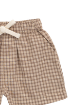 Short en Coton Classique à Carreaux Cacao avec Lien Décoratif à la Taille et Coupe Décontractée