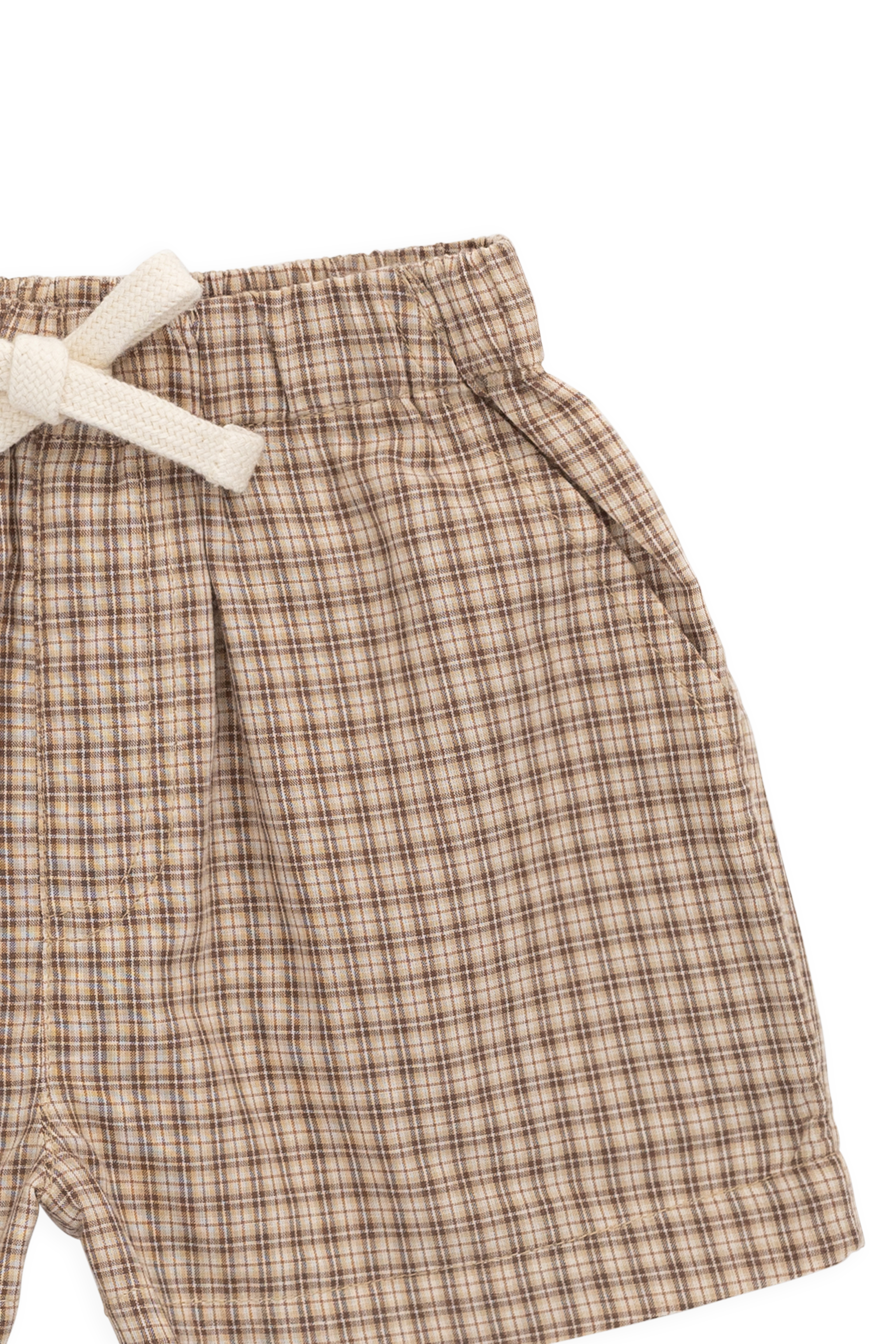 Short en Coton Classique à Carreaux Cacao avec Lien Décoratif à la Taille et Coupe Décontractée