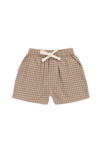 Short en Coton Classique à Carreaux Cacao avec Lien Décoratif à la Taille et Coupe Décontractée