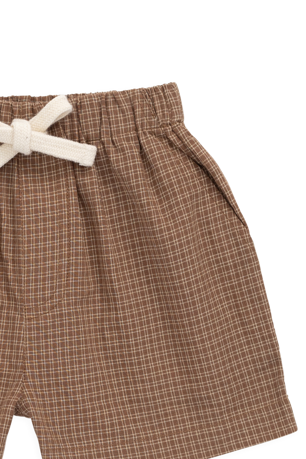 Short classique en coton à carreaux fenêtre avec cordon de serrage à la taille