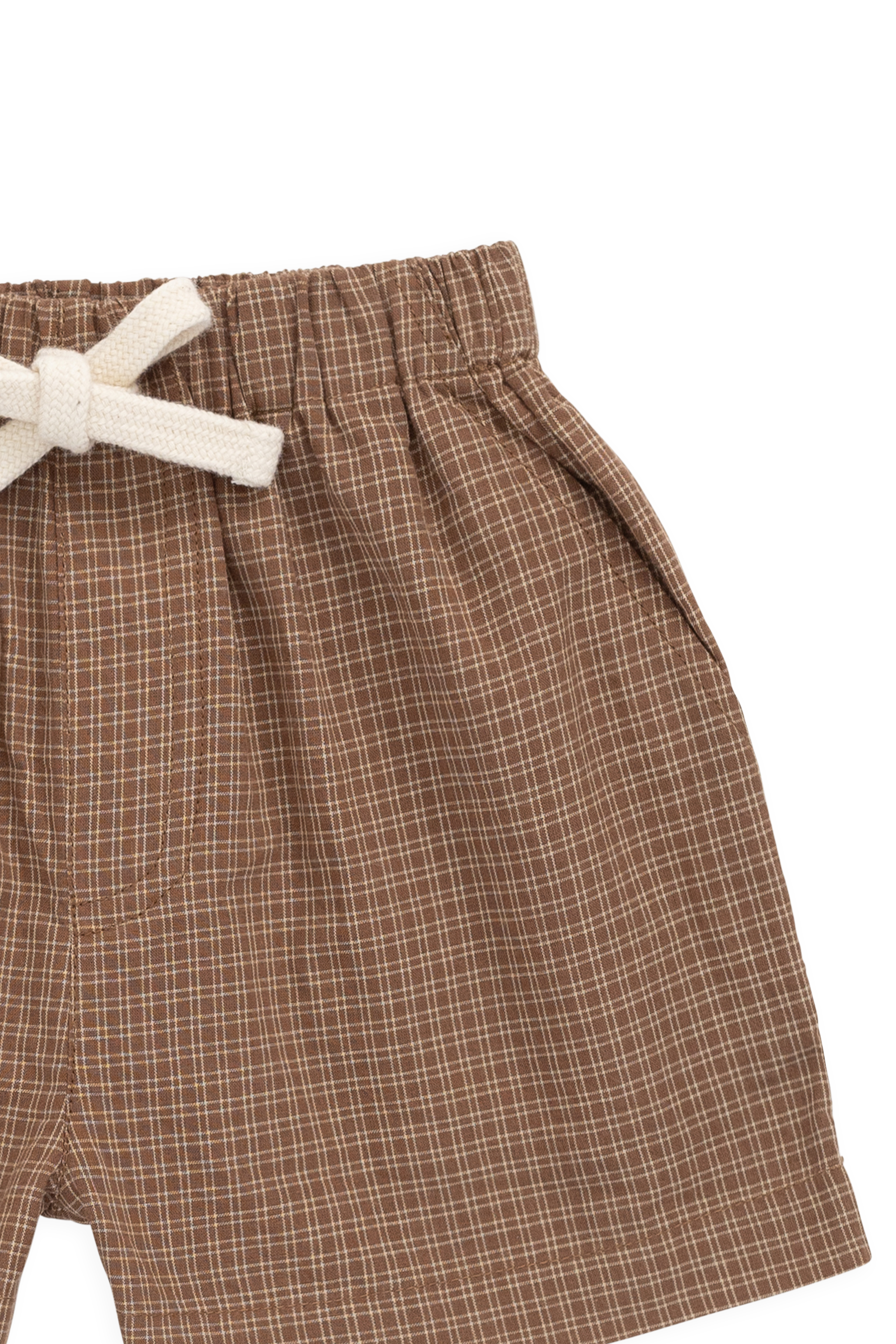 Short classique en coton à carreaux fenêtre avec cordon de serrage à la taille