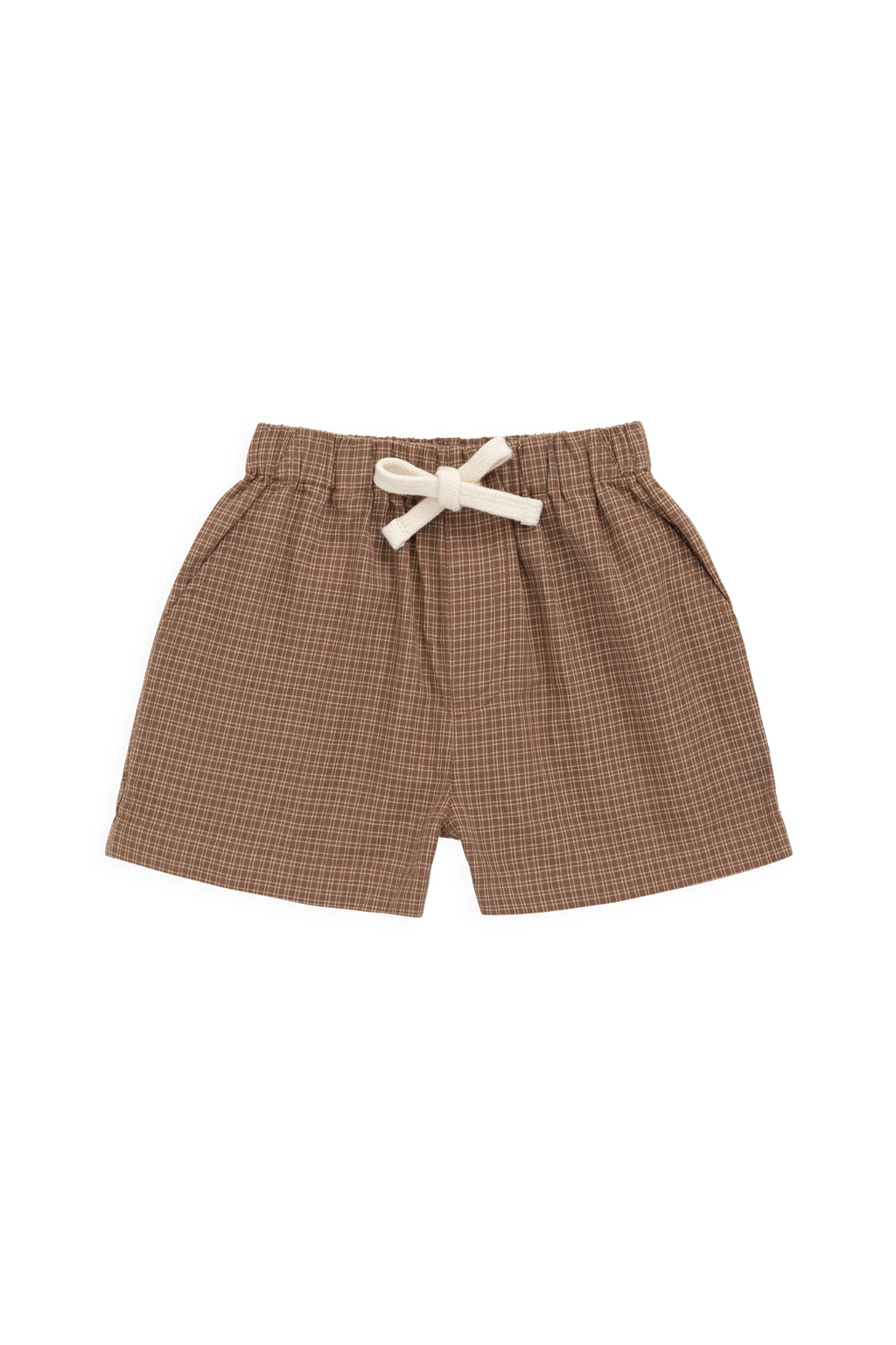 Short classique en coton à carreaux fenêtre avec cordon de serrage à la taille