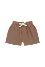 Short classique en coton à carreaux fenêtre avec cordon de serrage à la taille