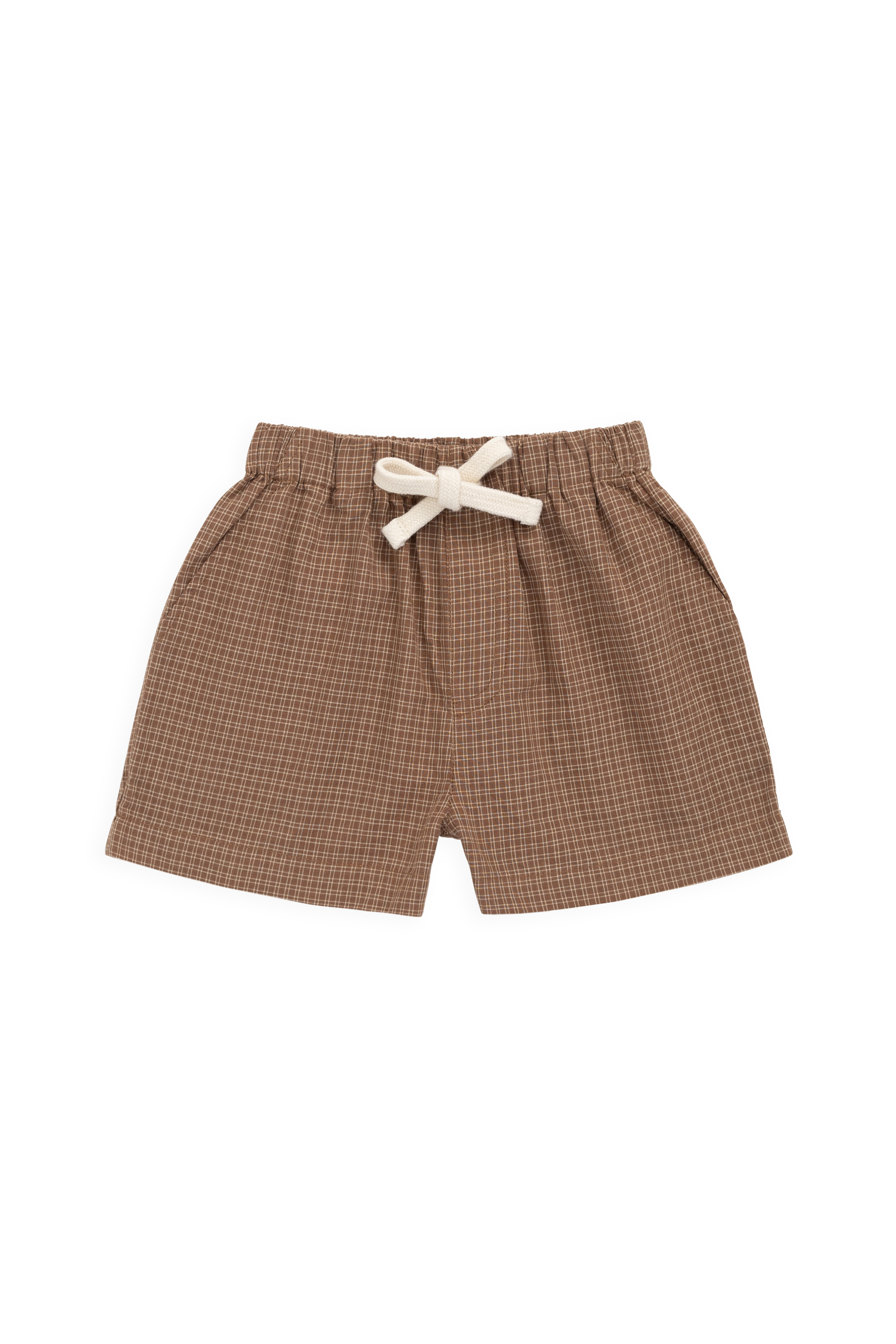 Short classique en coton à carreaux fenêtre avec cordon de serrage à la taille