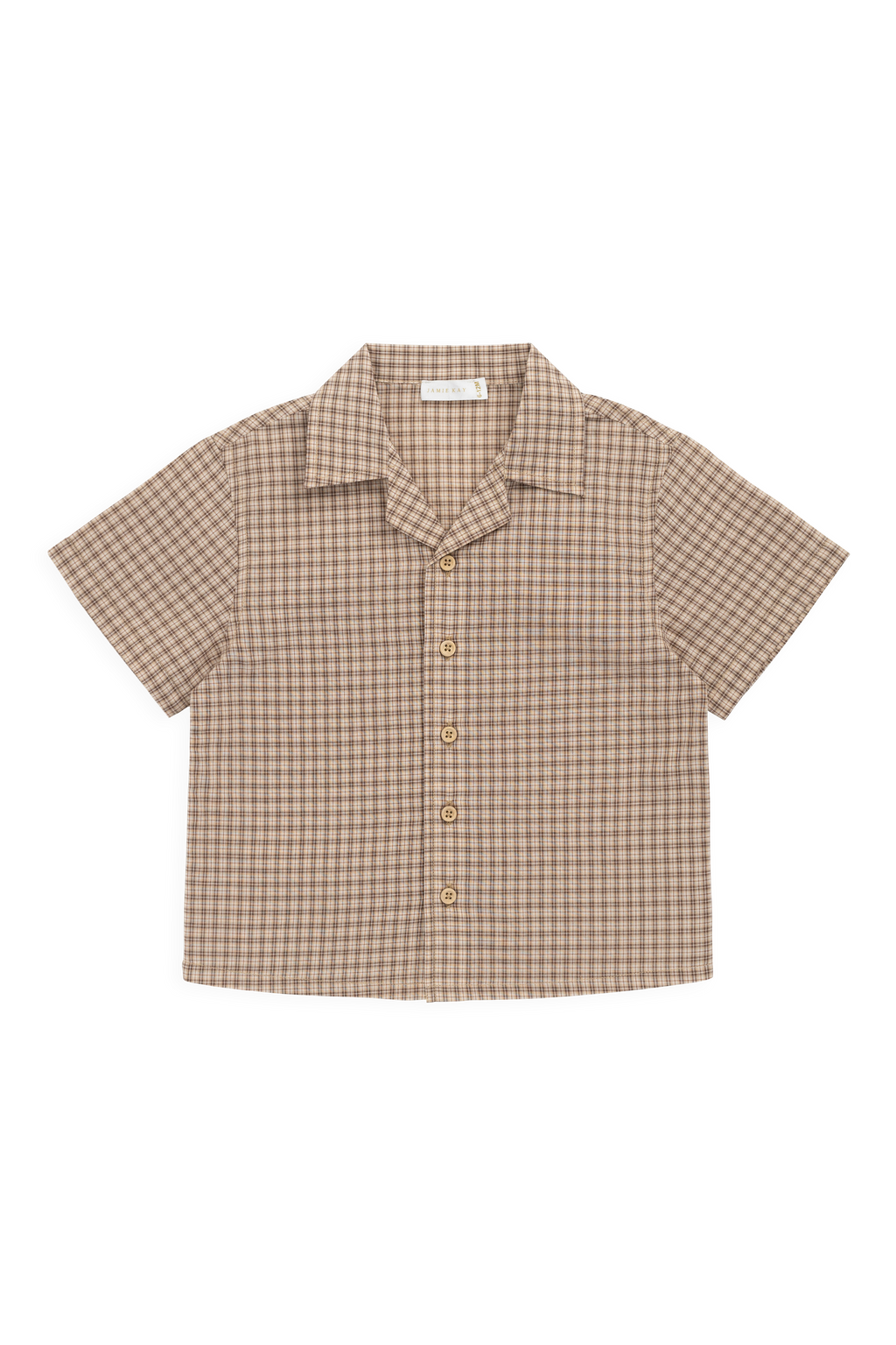 Chemise classique en coton biologique Cocoa Check à manches courtes et boutons en bois