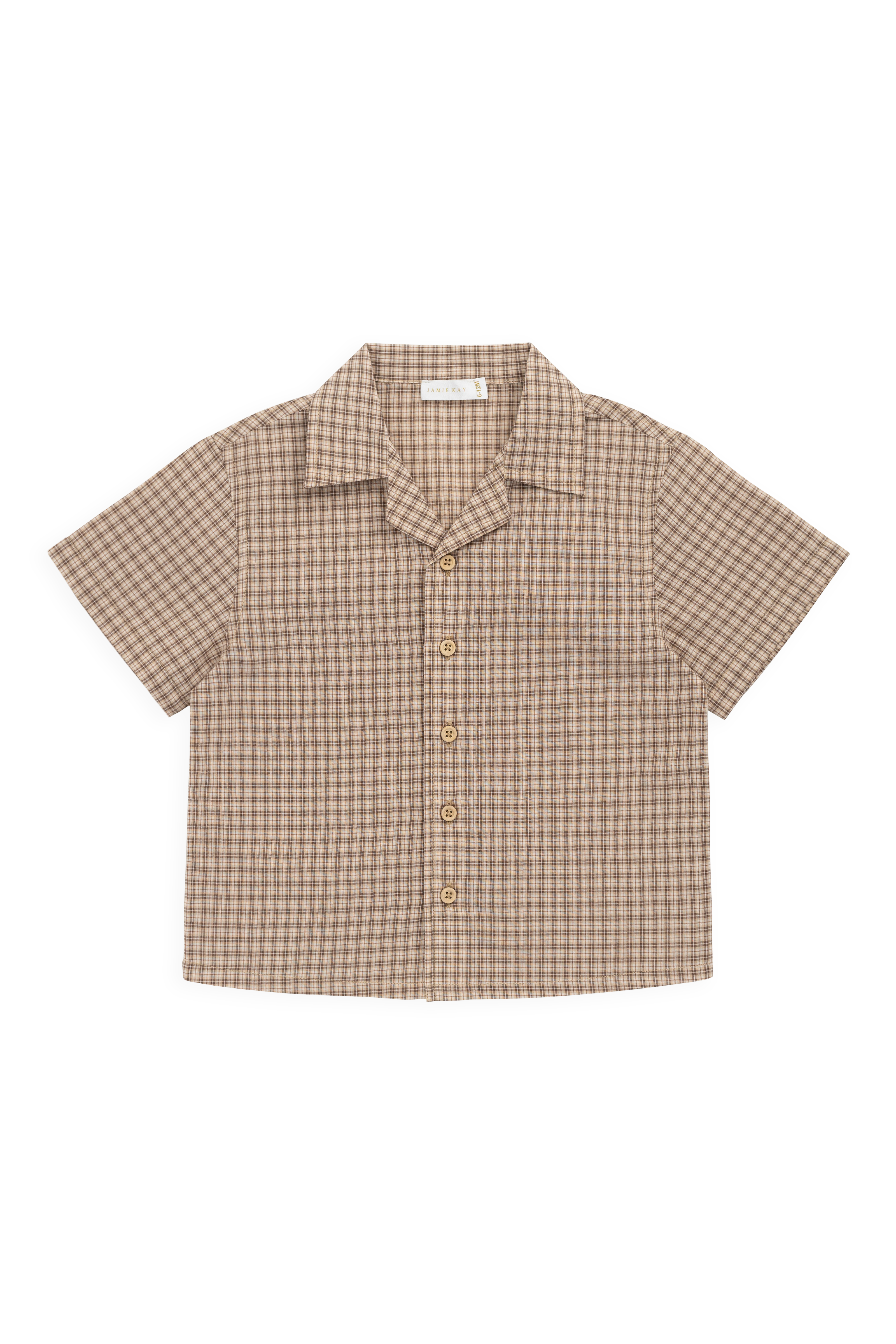 Chemise classique en coton biologique Cocoa Check à manches courtes et boutons en bois