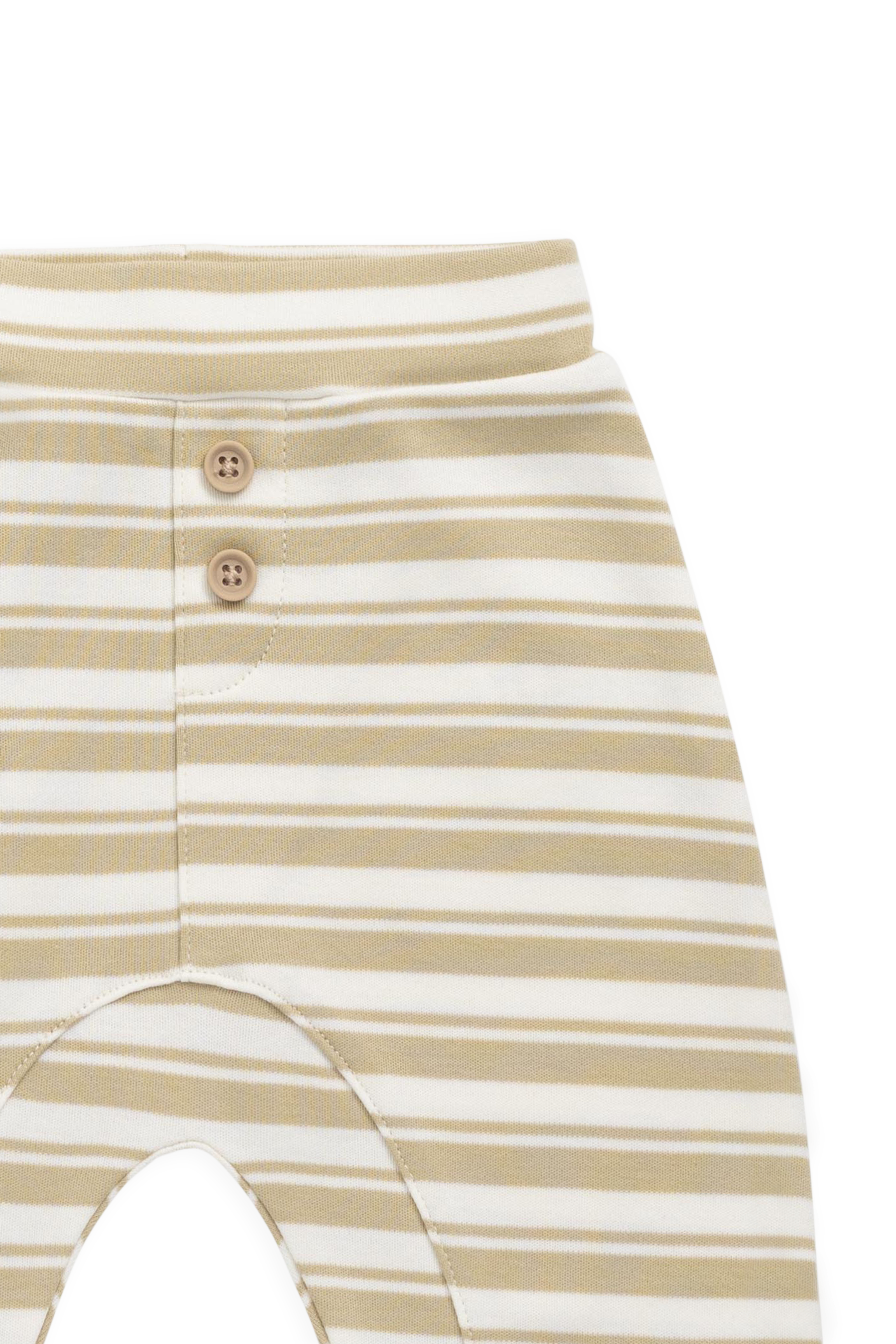 Pantalon classique en coton rayé avec taille élastique et bouton décoratif
