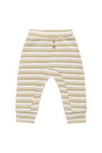 Pantalon classique en coton rayé avec taille élastique et bouton décoratif