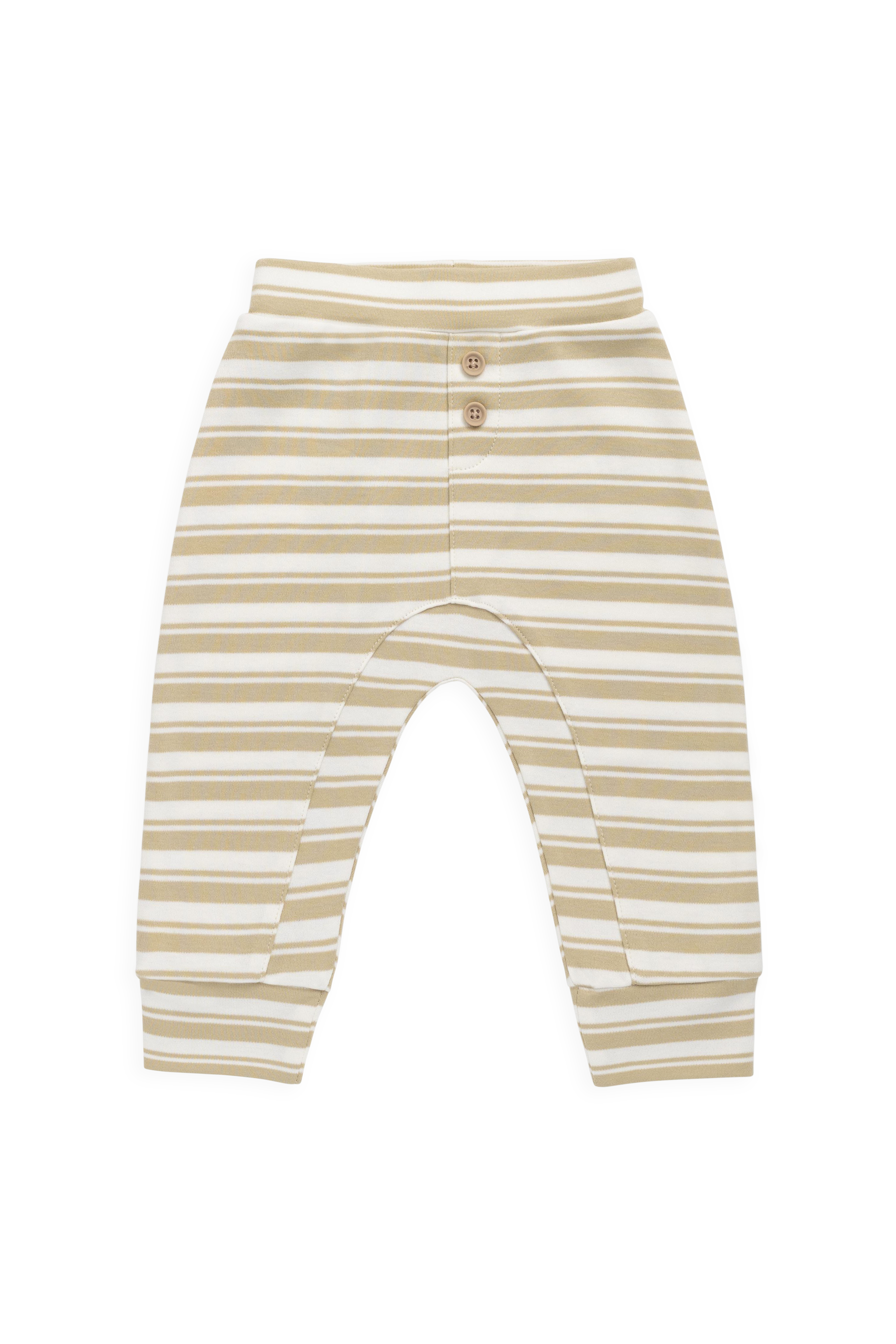 Pantalon classique en coton rayé avec taille élastique et bouton décoratif