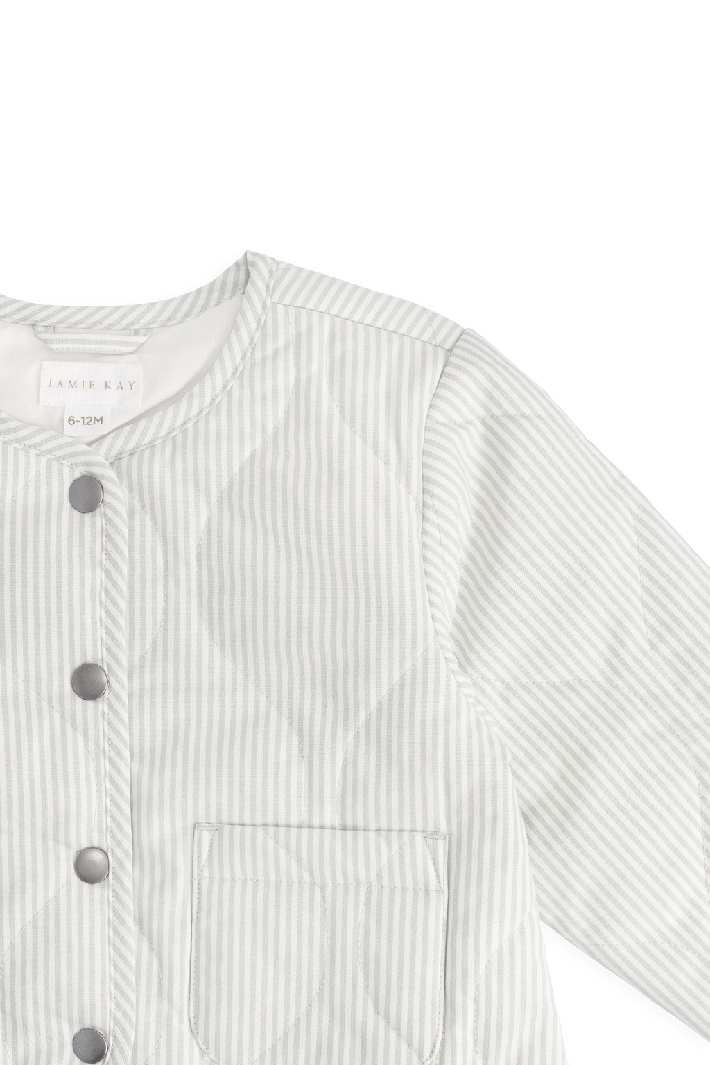 Veste en coton à rayures nuages classiques et gommiers bleus avec garnissage en polyester recyclé et poches plaquées