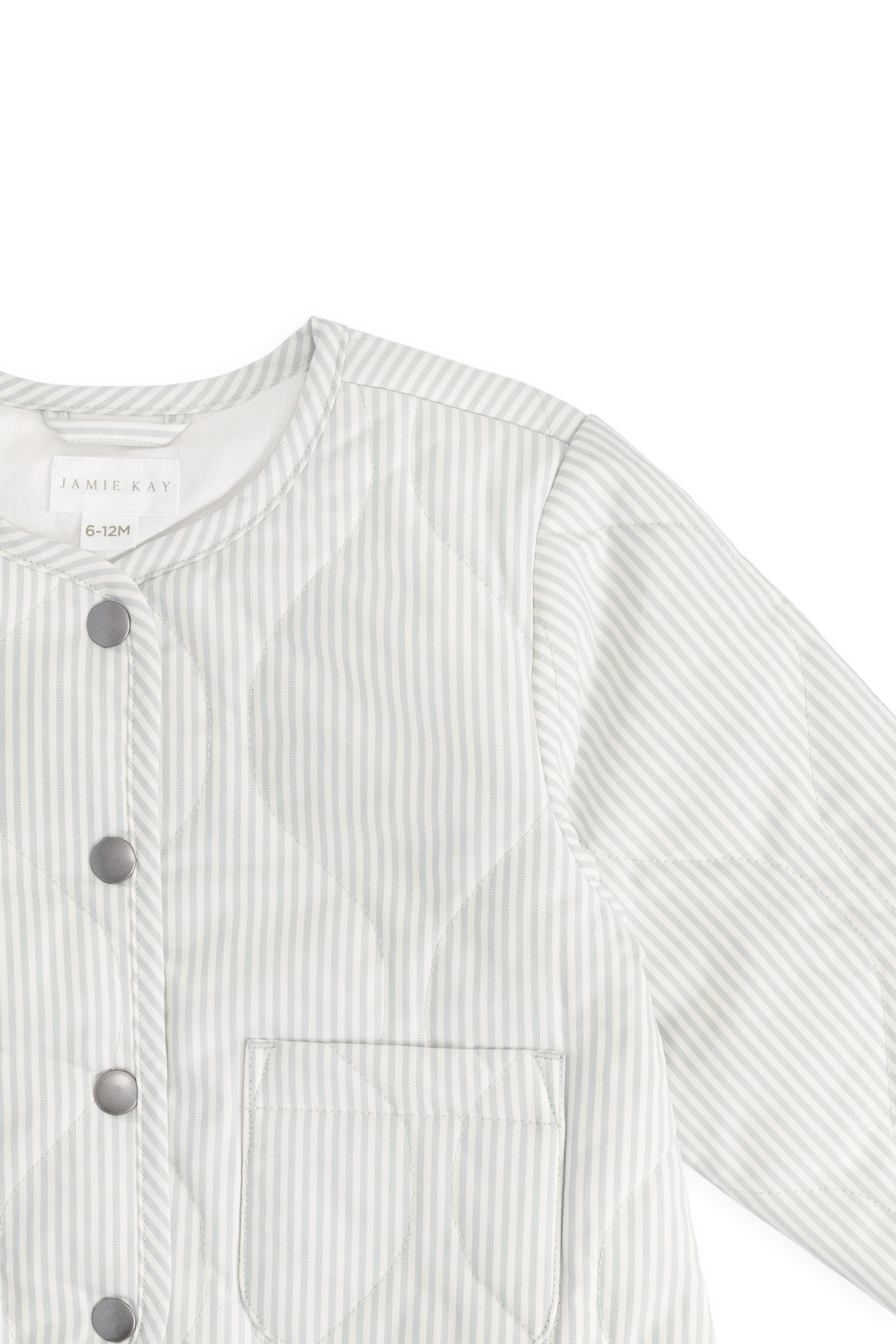 Veste en coton à rayures nuages classiques et gommiers bleus avec garnissage en polyester recyclé et poches plaquées