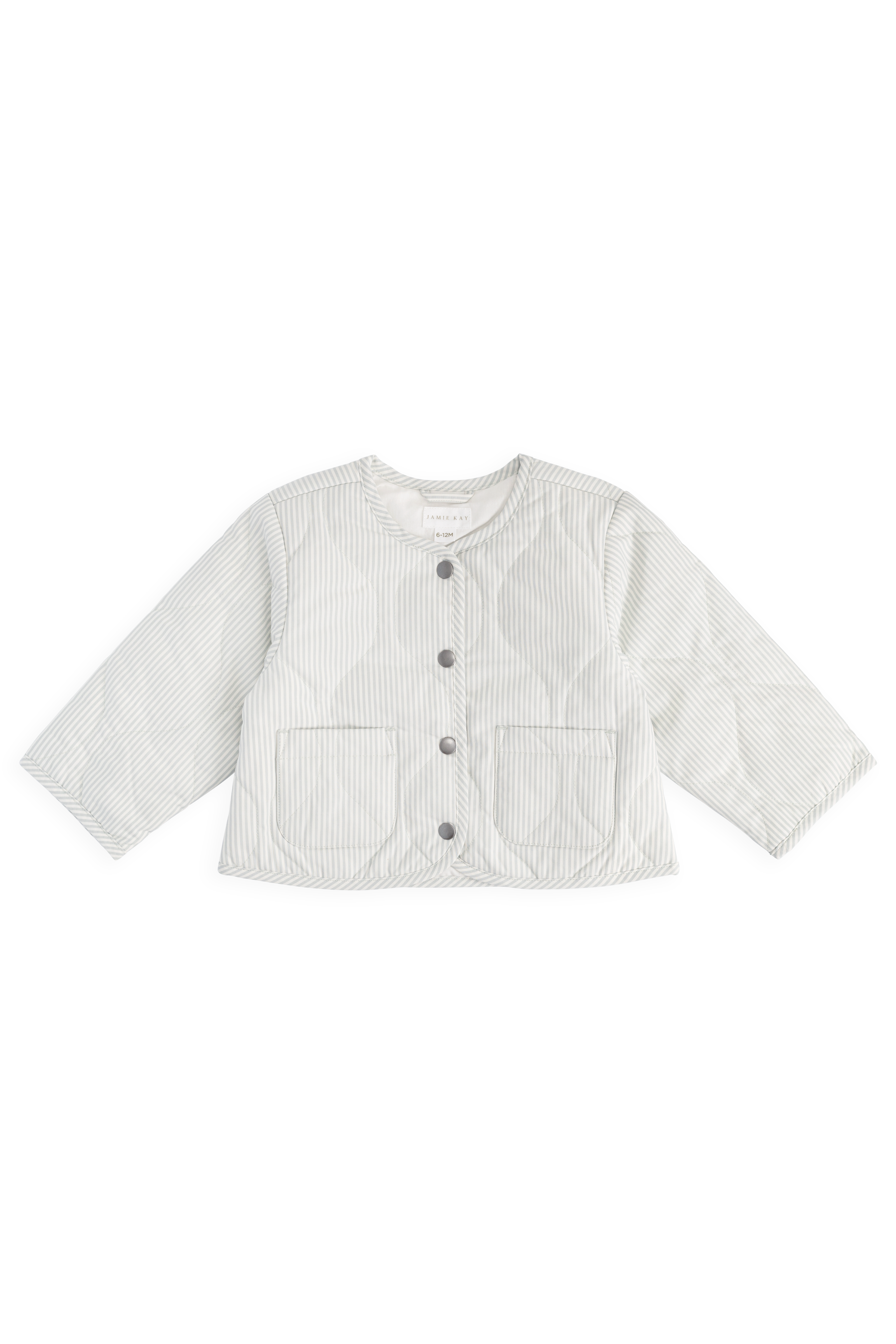 Veste en coton à rayures nuages classiques et gommiers bleus avec garnissage en polyester recyclé et poches plaquées