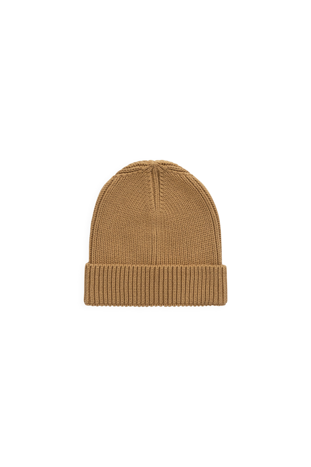 Bonnet classique en coton tricoté marron fauve avec ourlet replié et coupe décontractée