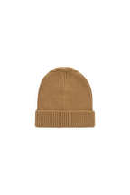 Bonnet classique en coton tricoté marron fauve avec ourlet replié et coupe décontractée