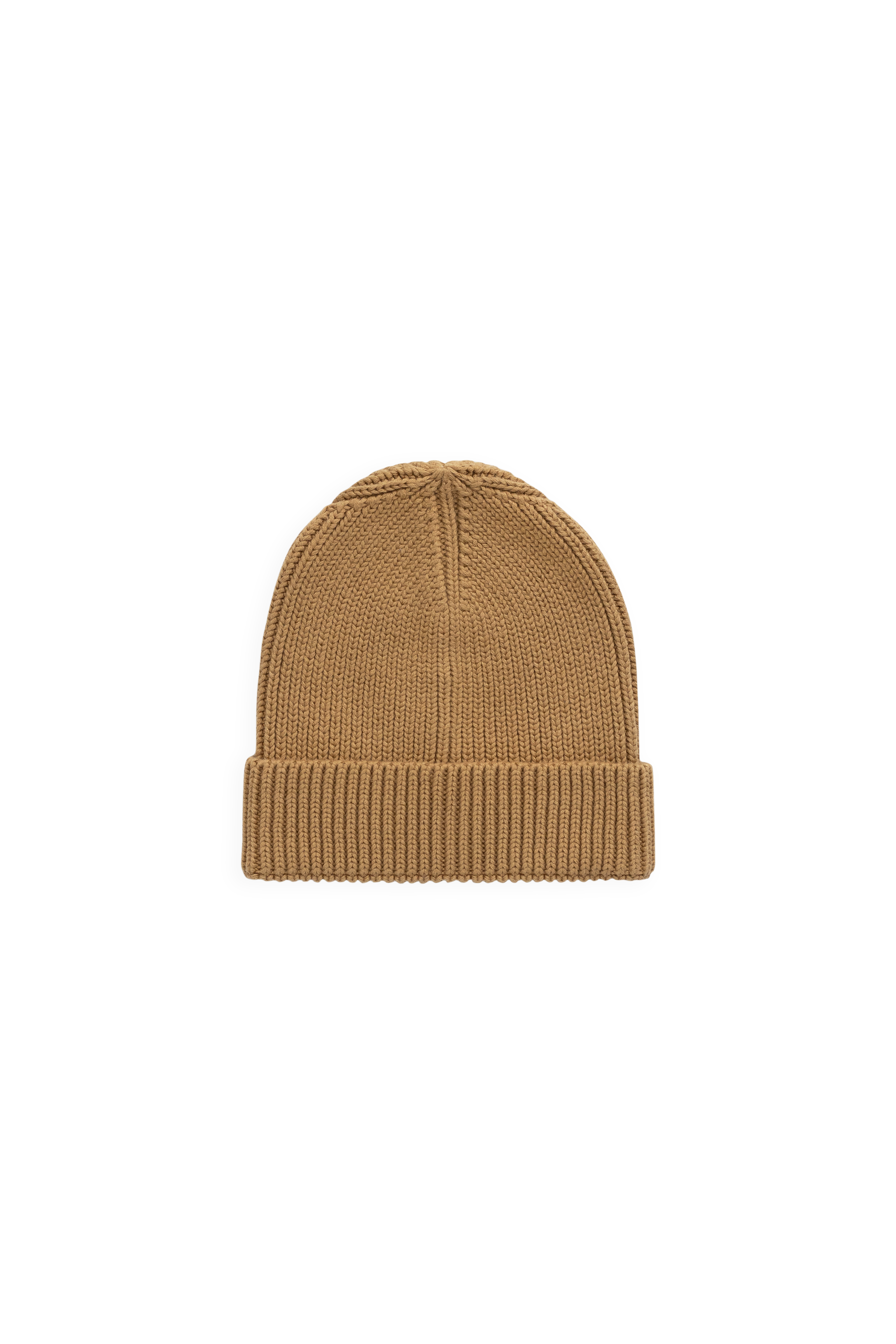 Bonnet classique en coton tricoté marron fauve avec ourlet replié et coupe décontractée