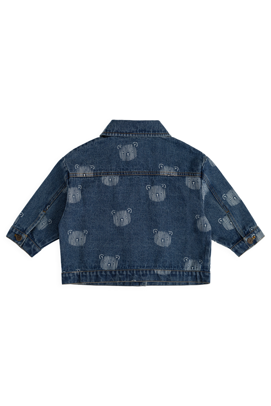 Blouson en jean bleu espiègle avec imprimé tête d'ours en peluche et col.