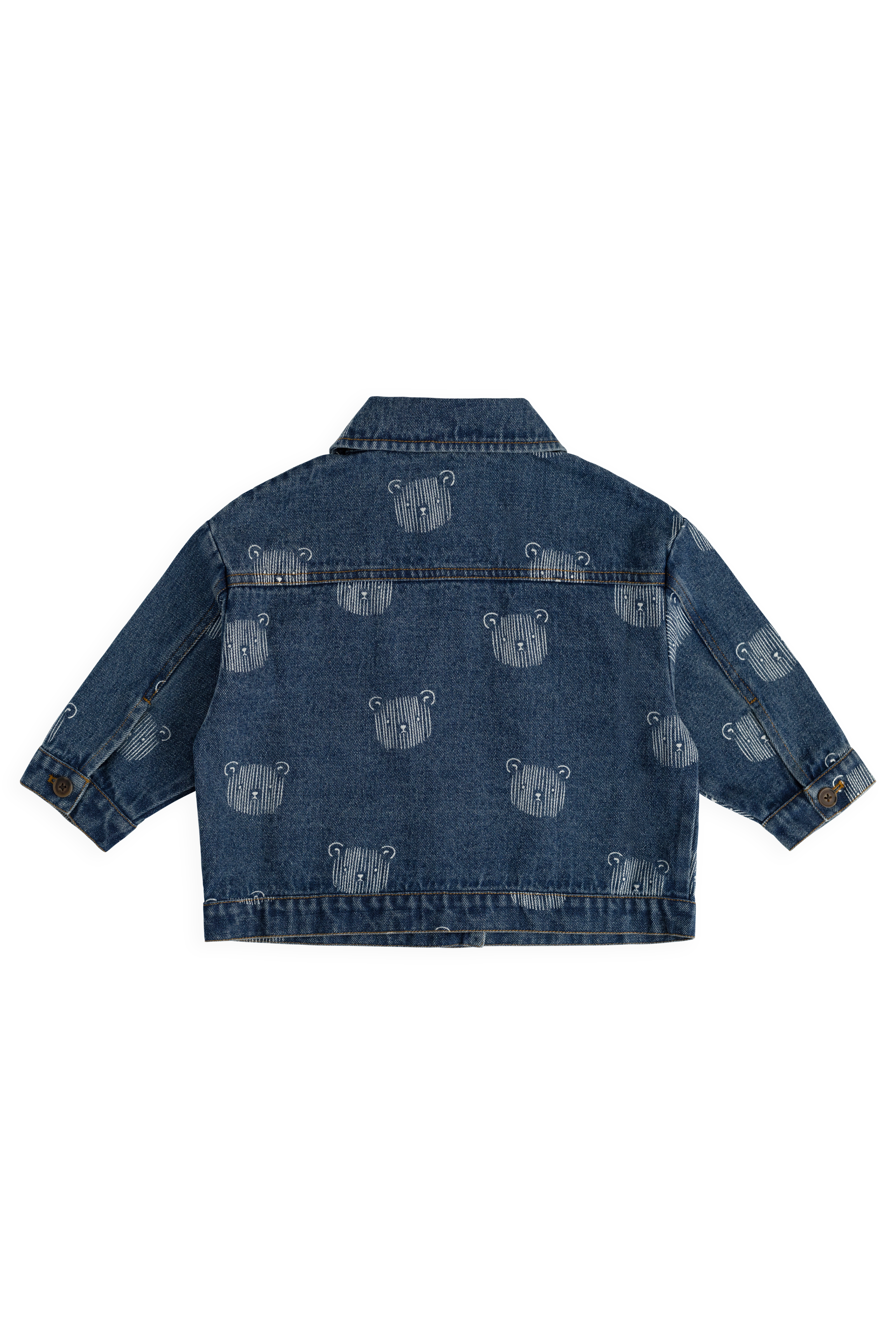 Blouson en jean bleu espiègle avec imprimé tête d'ours en peluche et col.