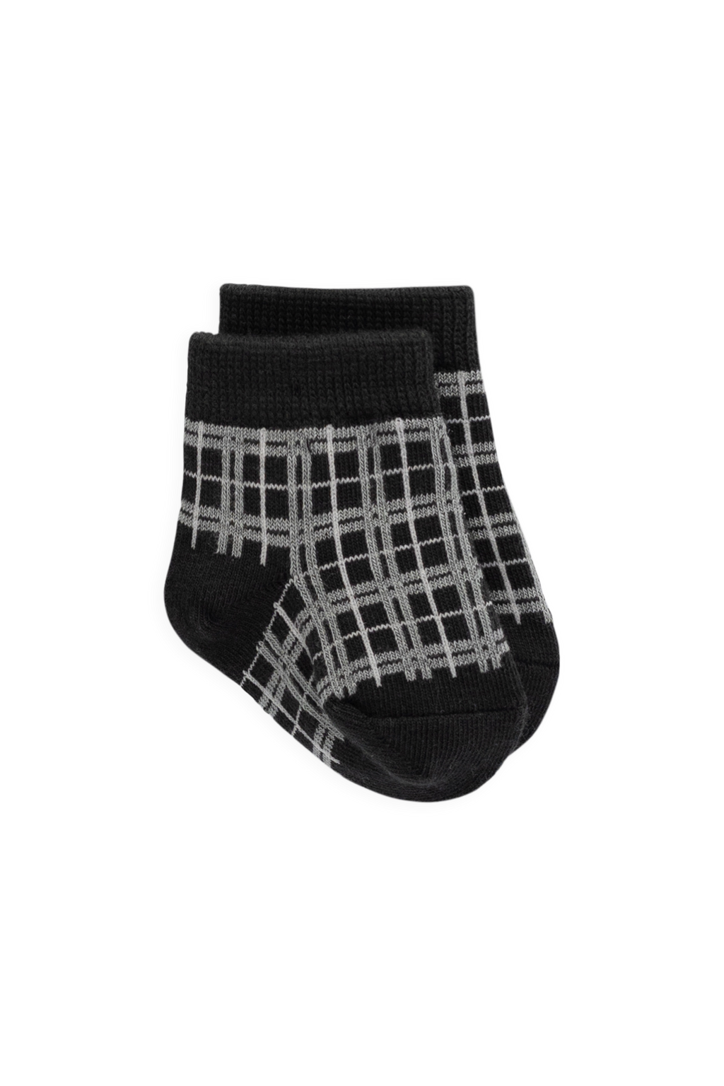 Chaussettes en coton à carreaux Tattersall en basalte classique avec revers côtelé et légère extensibilité