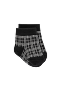 Chaussettes en coton à carreaux Tattersall en basalte classique avec revers côtelé et légère extensibilité