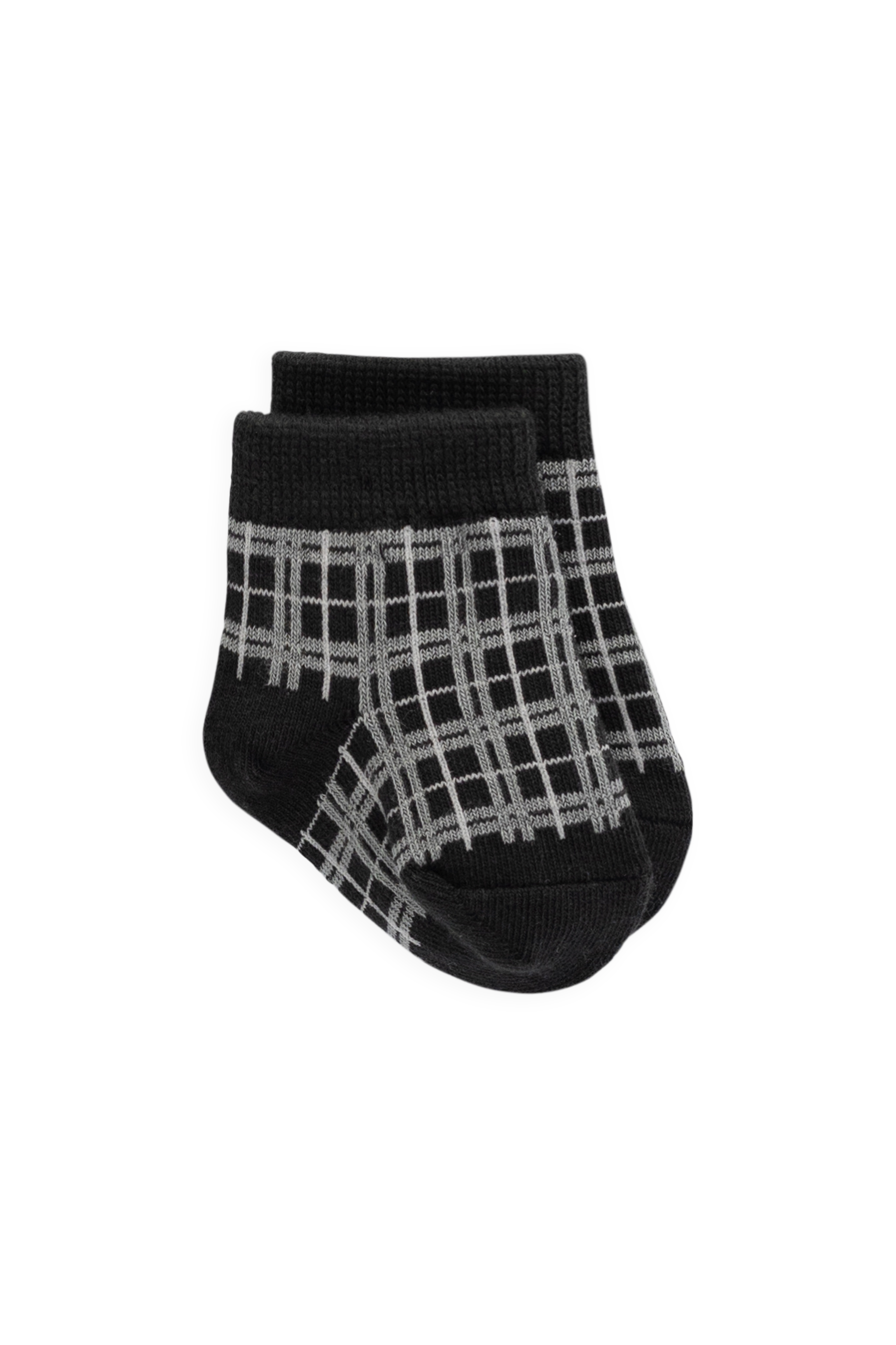 Chaussettes en coton à carreaux Tattersall en basalte classique avec revers côtelé et légère extensibilité