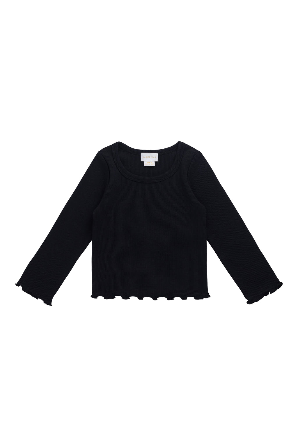 Haut classique en coton biologique ébène et élasthanne avec texture finement côtelée et bords festonnés