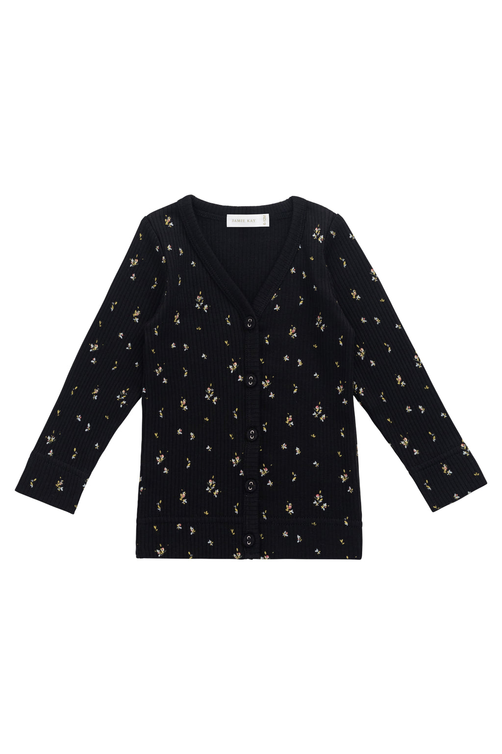 Gilet Classique en Coton et Modal Ébène avec Col V et Accents Floraux