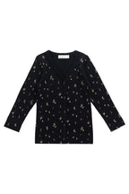 Gilet Classique en Coton et Modal Ébène avec Col V et Accents Floraux