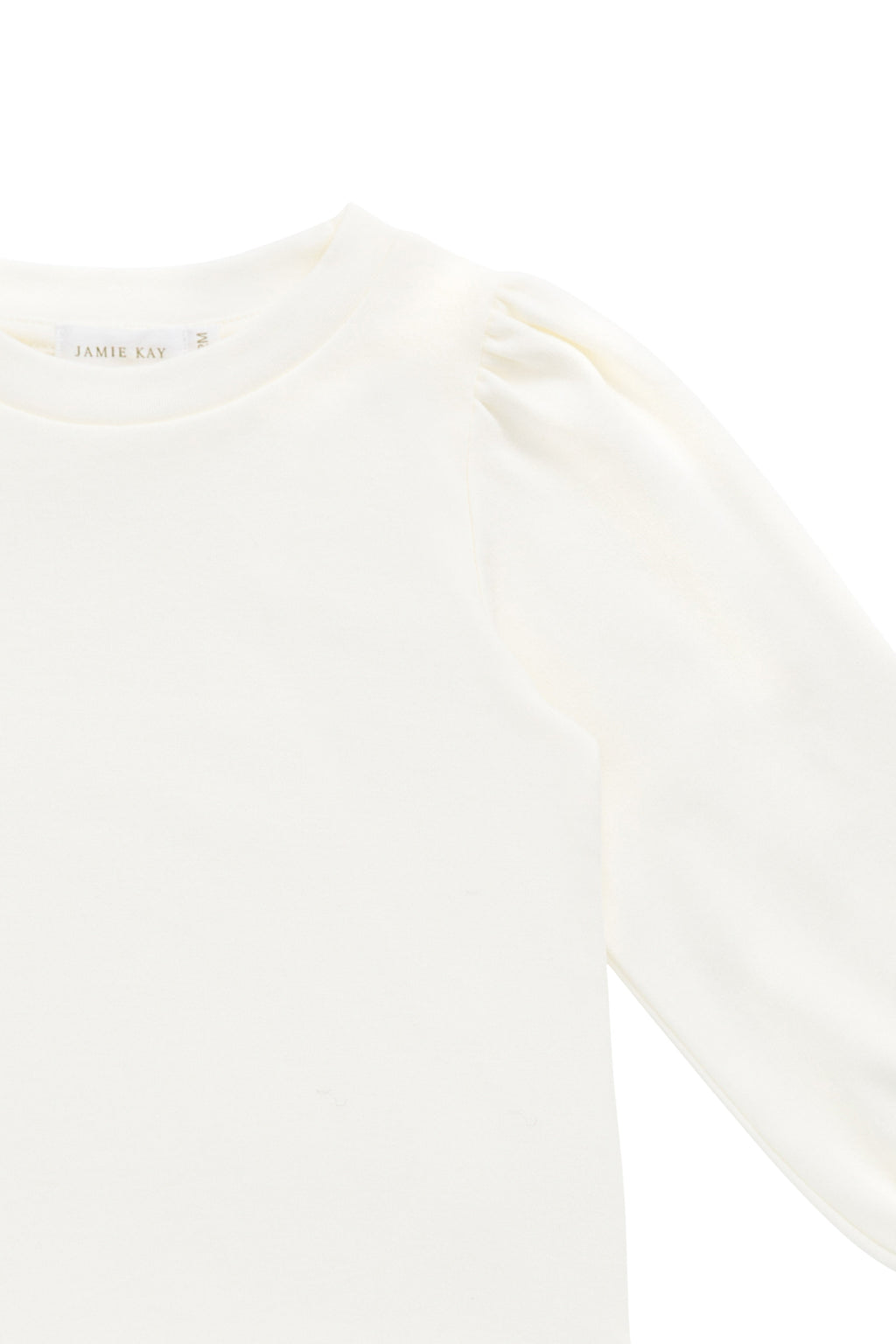 Top en coton biologique couleur parchemin classique à manches bouffantes et encolure ronde