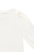 Top en coton biologique couleur parchemin classique à manches bouffantes et encolure ronde