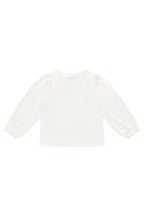 Top en coton biologique couleur parchemin classique à manches bouffantes et encolure ronde