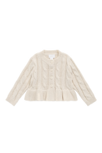 Gilet Classique en Coton Vanille Tricoté, Torsadé, avec Ourlet Basque et Boutons sur le Devant