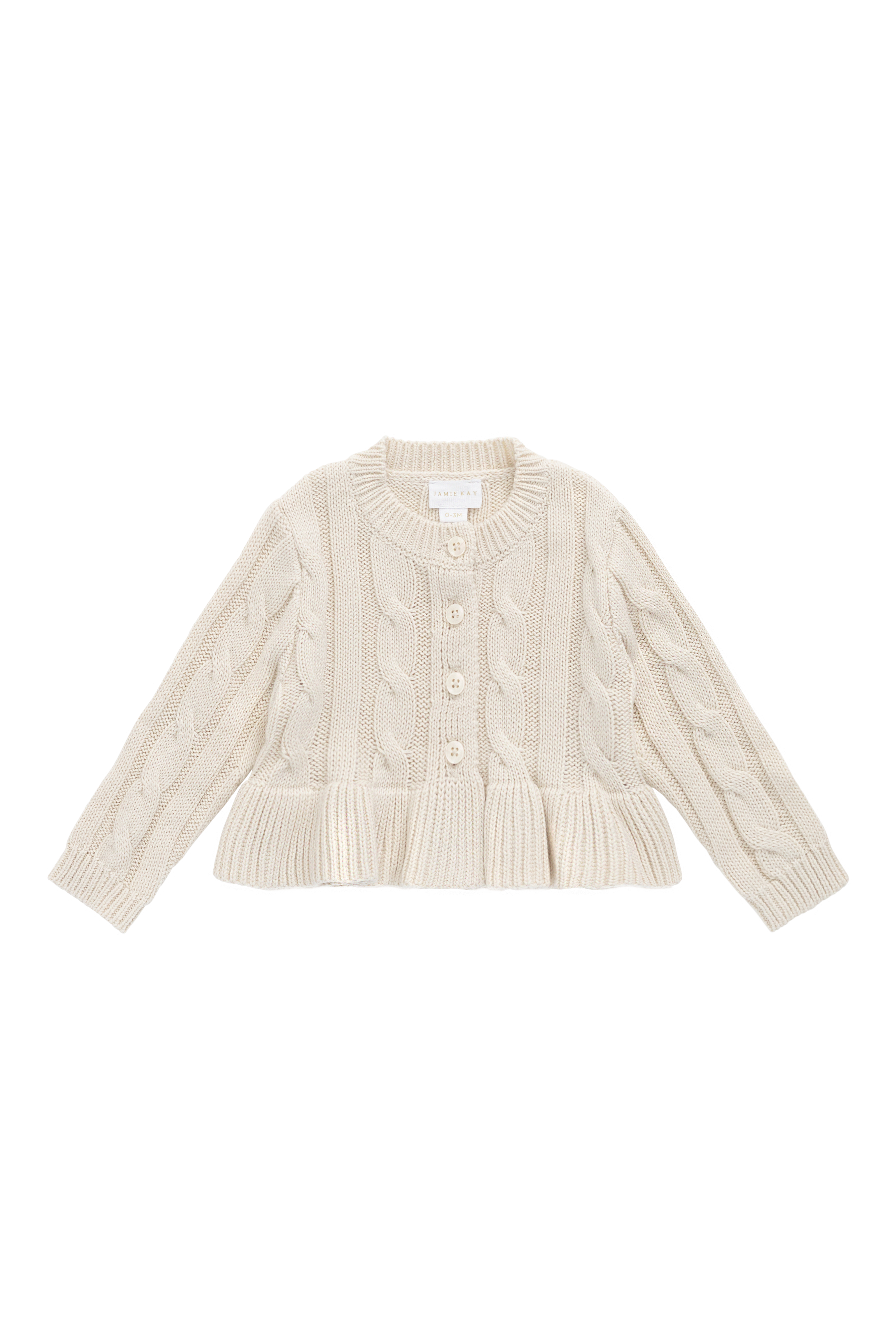 Gilet Classique en Coton Vanille Tricoté, Torsadé, avec Ourlet Basque et Boutons sur le Devant
