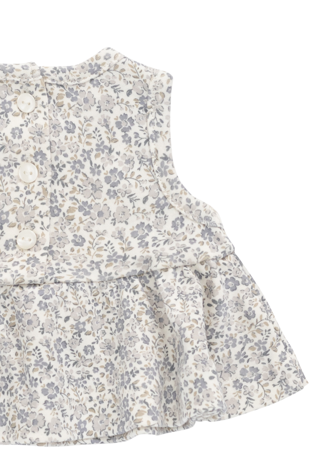 Haut romantique gris en coton biologique à fleurs avec silhouette péplum et design sans manches